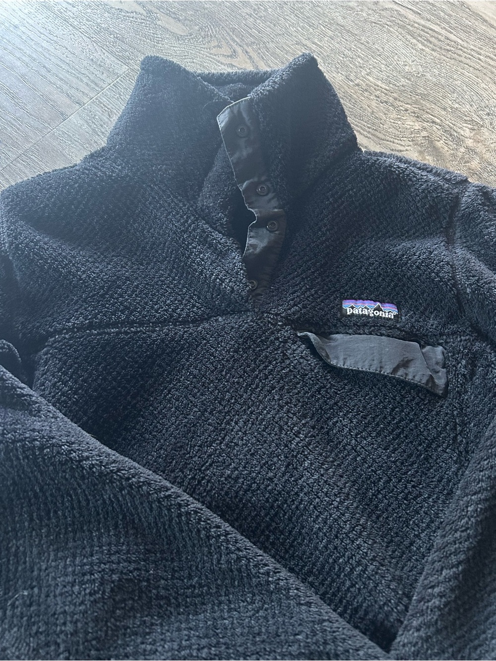Patagonia Black Sherpa Fleece Jacket with Multicolor Logo